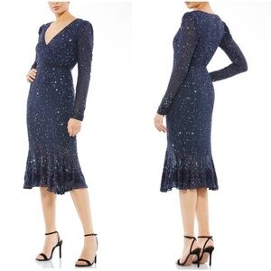 NEW MAC DUGGAL SEQUIN GOWN WITH EMBELLISHED HEMLINE AND BELT 16
